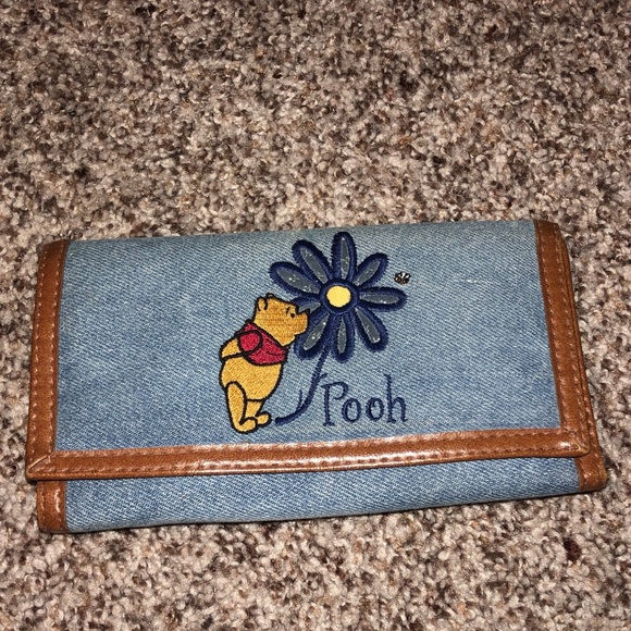 Disney Handbags - Vintage Winnie the Pooh Wallet Denim & Leather